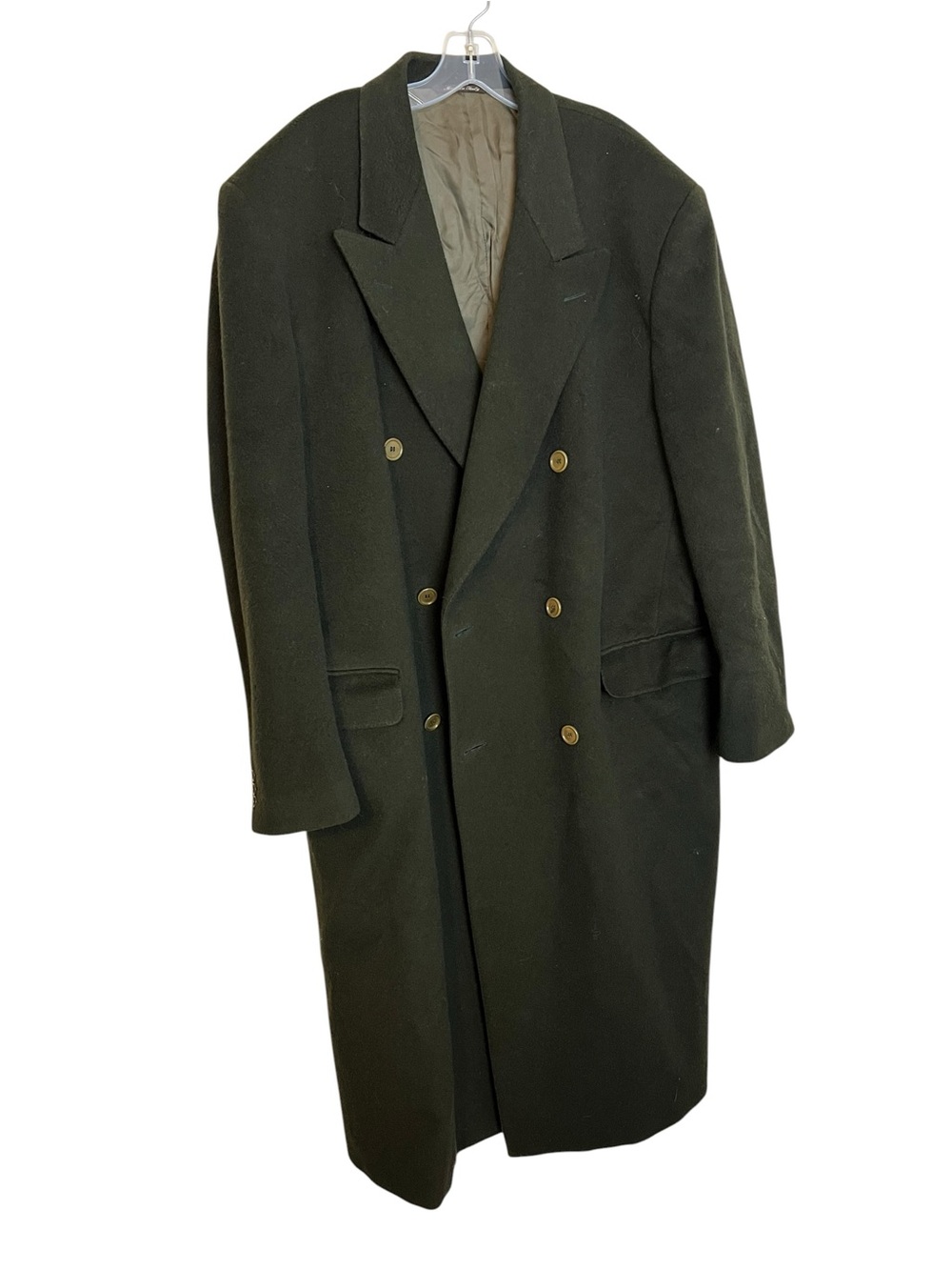 Vintage Canali Wool Overcoat 54 Olive Green Double Breasted Long Coat Luxury